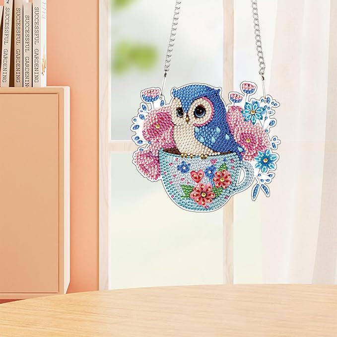 MVVMTOP 6x5inch Diamond Painting Kits Hanging Pendant DIY Owl Wreath Ornaments Shaped Diamond, HGJ099