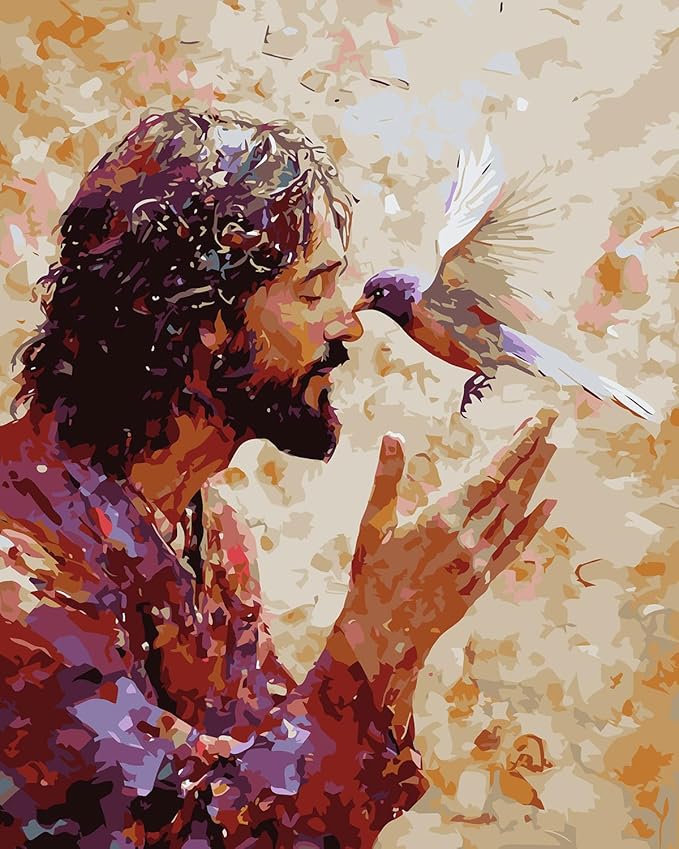 Paint by Numbers for Adults Beginner, Jesus Christian Hummingbird Adult Paint by Number Kits on Canvas, DIY Acrylic Oil Easy Painting by Numbers for Home Wall Decor 16X20 inch (Without Frame)