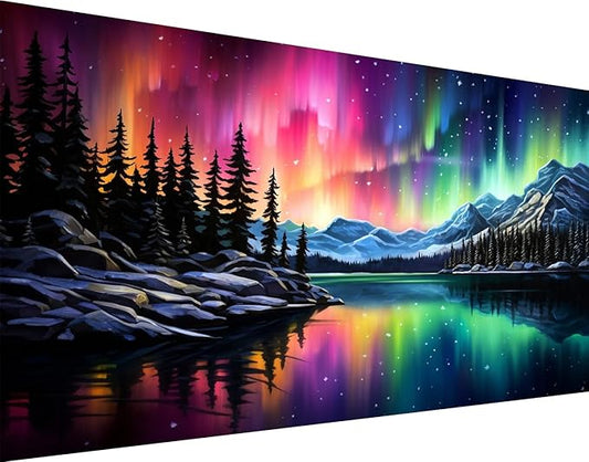 mrpwnle Northern Lights Diamond Art Painting Kits for Adults-5D Large Size Aurora Diamond Art Painting for Beginners, DIY Round Full Drill Aurora Landscape Gem Art Crafts Kits 27.6x15.8in