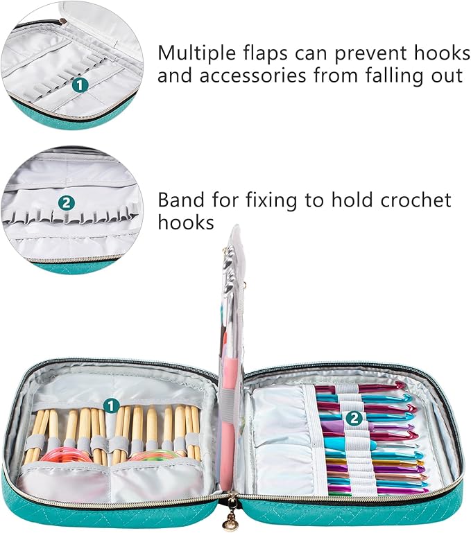 Crochet Hook Case Empty - Quilted Crochet Organizer Case- Crochet Hook Holder for Circular Knitting Needles, Crochet Hooks (up to 8") Knitting & Crochet Supplies - Knitting Accessories