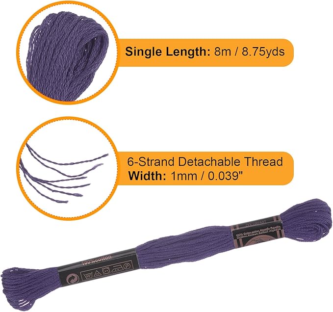HARFINGTON 12 Skeins Embroidery Floss 8.75yds(8m) Egyptian Long-Staple Cotton Cross Stitch Thread for Sewing DIY Bracelet Yarn String and Crafts, Medium Violet(6029)