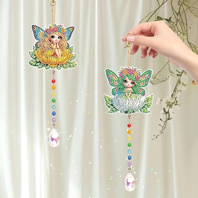 TDFERAN Diamond Pinting During Fairy Diamant Art Hanging Sign Onament Plant Pendants Wind Chimes Wall Hanging in Living Room Dorridor Diamond Art Hanging Sign Onamen Sunshine Catcher