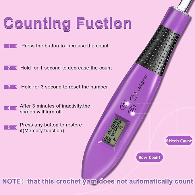 Counting Crochet Hook Set, Light Up Crochet Hooks with Ergonomic Handle, 24 Size Interchangeable Crochet Hooks Kit with Digital Counter, Crochet Hooks for Arthritic Hands, Gift for Beginners