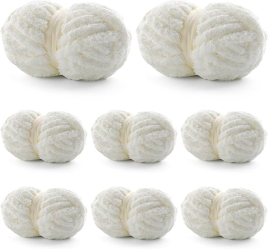 8 Pack Chunky Yarn for Hand Knitting - Chenille Yarn for Crocheting - 224 Yds Chunky Blanket Yarn Jumbo, Bulky Thick Fluffy for Knitting Blankets, Super Bulky Yarn 61.6 Oz (Milk White)
