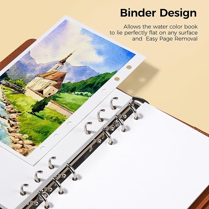 Lightwish Watercolor Sketchbook 100% Cotton, 300gsm (140lb) - 6.69" x 3.94" Hot Press Watercolor Paper Journal Notebook - 20 Sheets with PU Leather Cover for Drawing Mixed Media