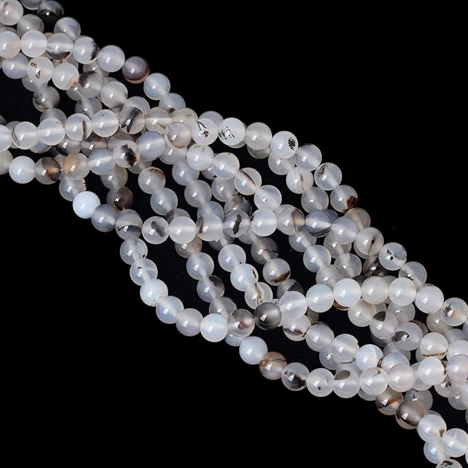 45PCS 8mm Natural Moss Grass Agate Gemstone Round Loose Beads for Jewelry Making 1 Strand 15"