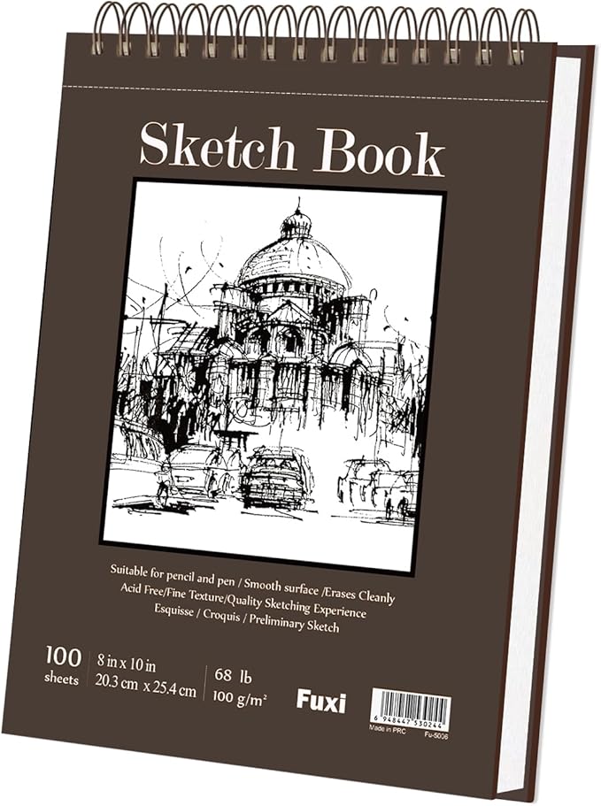 8" x 10" sketch book, 100 sheets hardcover sketchbook, 68 lb/100gsm drawing paper for adults, spiral bound sketch pad, art paper for drawing and painting for art supplies for college students.