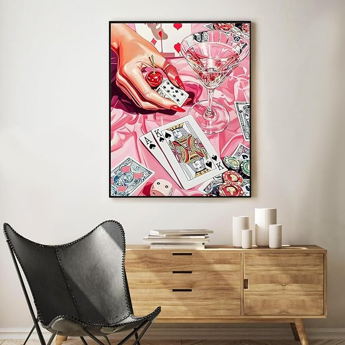 Okarina Paint by Numbers Kit for Adults Beginner Cocktail, Poker Adult Paint by Number Kits on Canvas, Pink DIY Acrylic Oil Painting by Numbers for Adults, Perfect for Home Wall Decor 16X20 Inch