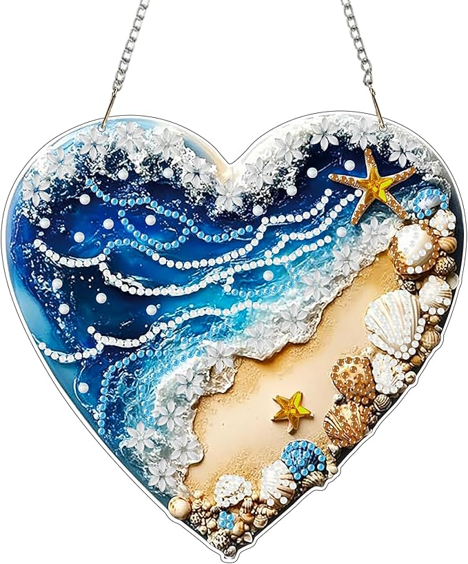 ZeeLionArt Hanging Diamonds Art kit for Adult,Beach Pendant Diamonds Painting Art Kit,7.0x6.8inch Acrylic Diamonds Painting Board Kit Ornament, Special Crystal Diamond Hanging Ornament