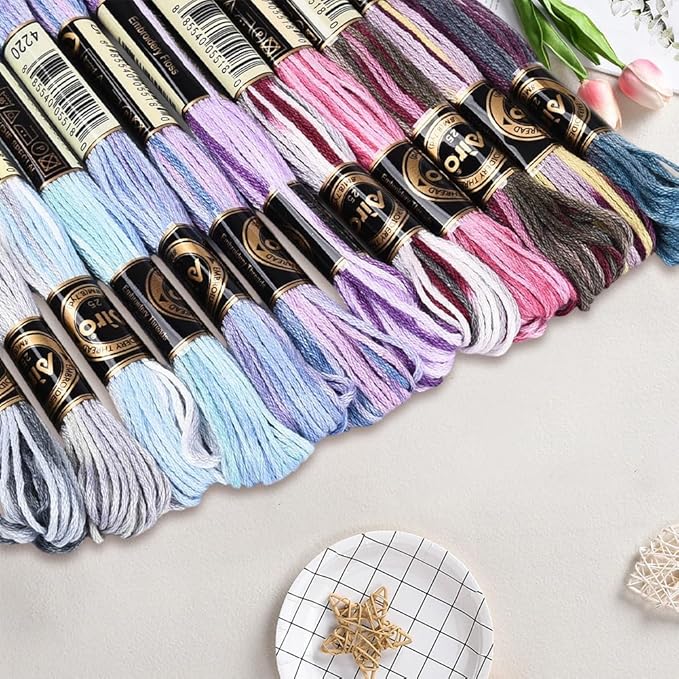 12 Skeins 105 Yards Cross Stitch Floss Variegated Embroidery Thread Bulk 6 Ply Polyester Colorful Purple Friendship Bracelet String for Sewing Making Needlecraft Knitting Clothes Stitching