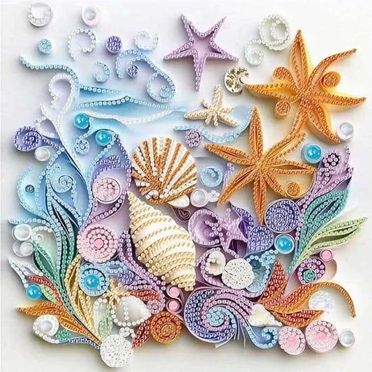 ZQEATRY Shell Starfish Diamond Art Kits for Adults,DIY Specail Shape Diamond Painting Kit for Adult Beginners, 5D Diamond Painting Crystal Rhinestones Art, Home Wall Decor 12 x 12inch