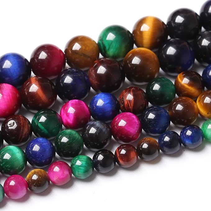 90pcs 4mm AAA Natural Colorful Tiger Eye Stone Beads Gemstone Round Spacer Loose Beads for Jewelry Making DIY Bracelet Necklace(Colorful Tiger Eye Stone, 4mm)