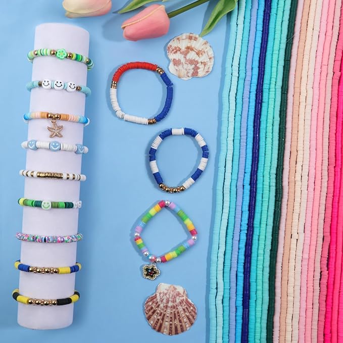 19000pcs 50 Strands Clay Bead Bracelet Kit, 6mm Flat Round Polymer Clay Beads Spacer Heishi Beads for Jewelry Making Earring Necklace