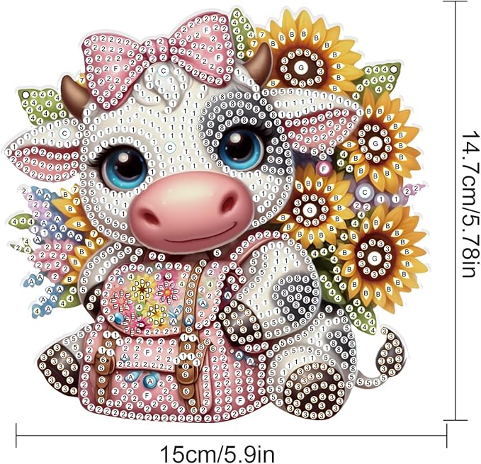 Tontut Sunflower Cow Diamond Art Painting Kits Hanging Decoration,5D Diamond Art Painting,DIY Special Shape Diamond Craft Wall Garden Decoration,Gifts
