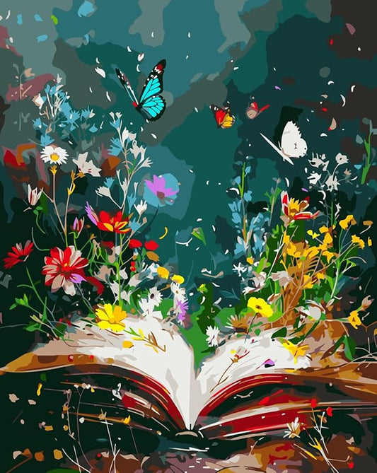 BYGFHLYW Paint by Numbers Kit for Adults Beginners, Book Flowers Adult Paint by Number Kits On Canvas, DIY Acrylic Oil Painting Kits for Beginners, Color by Number Adult for Home Wall Decor 16x20Inch