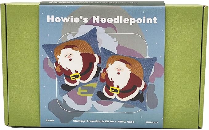 Howie's Needlepoint Needlepoint Kits for Adults, Christmas Pillow Front Cross Stitch Kit with Embroidery Pattern on Canvas, Yarn, 2 Needles and Instruction, 16 x 16inch(Santa)