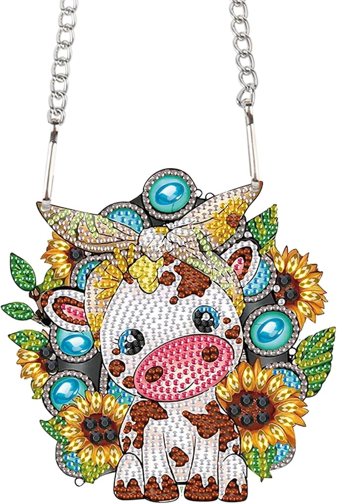 AiYuanzsh Sunflower Cow Diamond Painting Hanging Kit, DIY 5D Crystal Acrylic Pendant Ornament, Diamond Art Hanging for Adults, Window, Wall and Home Decoration, Handmade Cute Art Gift