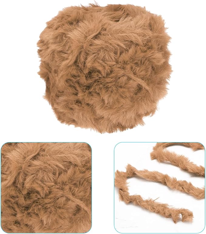 PATIKIL 70yds Faux Fur Yarn, Fuzzy Yarn Crochet Fluffy Yarn Soft Chunky Polyester Plush Fur Eyelash for Crocheting Knit Blanket Rug Sweater Scarf Hat Bear Craft, Bear Brown