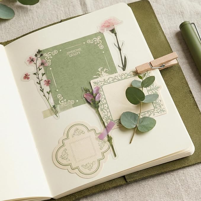 160 Pcs Vintage Scrapbook Supplies Kit, Including 120 Sheets Scrapbook Paper Pad 40 Decorative Flower Stickers, Junk Journal Accessories Scrap Book Crafting for Mixed Media Collage Card Making