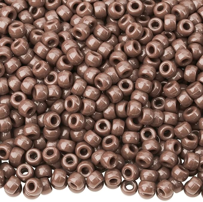 1000Pcs Brown Pony Beads Bulk Plastic 6x9mm Beads for Necklace, Hair Bead for Braids Kandi Pony Crafts Bead for Bracelets Jewelry Making Keychain (Brown)