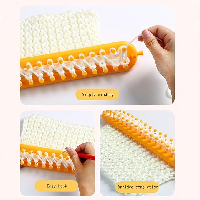 Rectangle Knitting Looms，Plastic Weaving Looms Set，Weaving Loom，Scarf Hats Making Tools，DIY Crocheting Handmade Craft Kit with a Crochet Hook and Needle for Knitting Lovers，36 cm (Yellow)