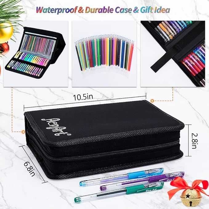 Gel Pens for Adult Coloring Books, 160 Pack Artist Colored Gel Pen with 40% More Ink, Black Case. Perfect for Drawing Doodle Crafts Journaling Planner