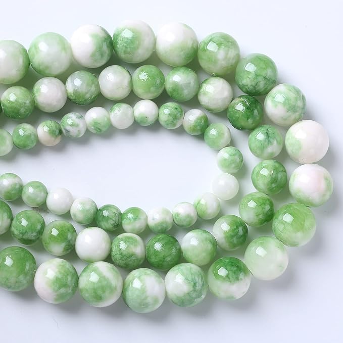 45pcs 8mm Natural Green White Persian Jade Stone Round Beads for Jewelry Making Loose Spacer Beads DIY Bracelets Necklaces 15" (8mm, Green Persian Jade)