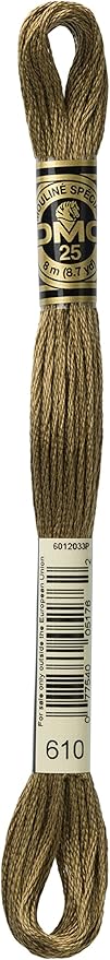 DMC 117-610 Six Stranded Cotton Embroidery Floss, Dark Drab Brown, 8.7-Yard