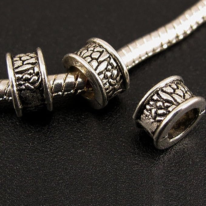 RUBYCA 50pcs Tibetan Silver Tone Spacer Beads Fit European Charms Bracelet Ring Edges
