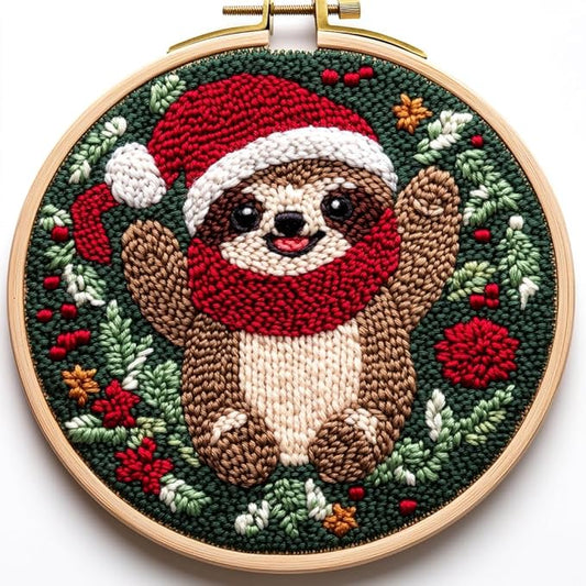 DIY Punch Needle Kits for Beginners Cute Cartoon Sloth with Christmas with Hoop Embroidery Punch Needle Starter Craft Set Easy for Adults and Children Festival Gift and Decoration 20x20cm-3
