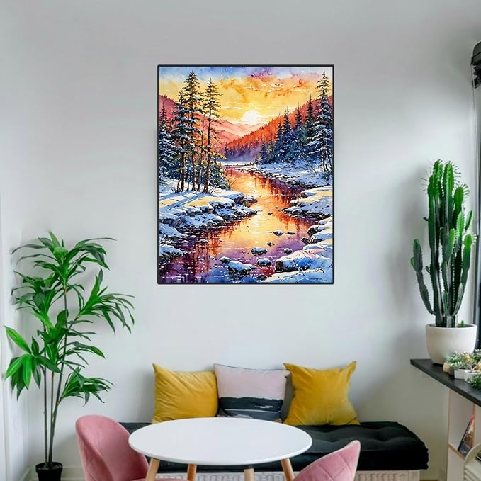 ldazao Paint by Numbers Kit for Adults Beginner, Winter Forest Paint by Number Kits On Canvas Snow Adults' Paint-by-Number Kits DIY Oil Painting Christma Gift Home Wall Decor 16x20 Inch