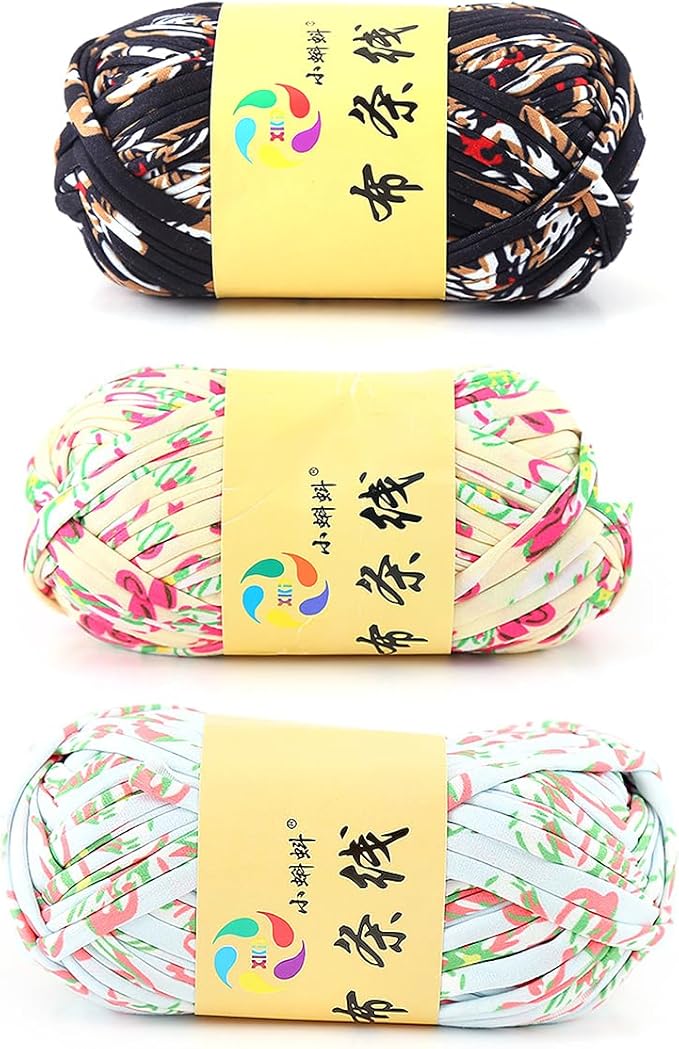 iSuperb 3 Pack Knitting Yarn Colorful Cloth T-Shirt Yarn Fabric Crochet Cloth for DIY Knitted Art Basket Bag - 300g