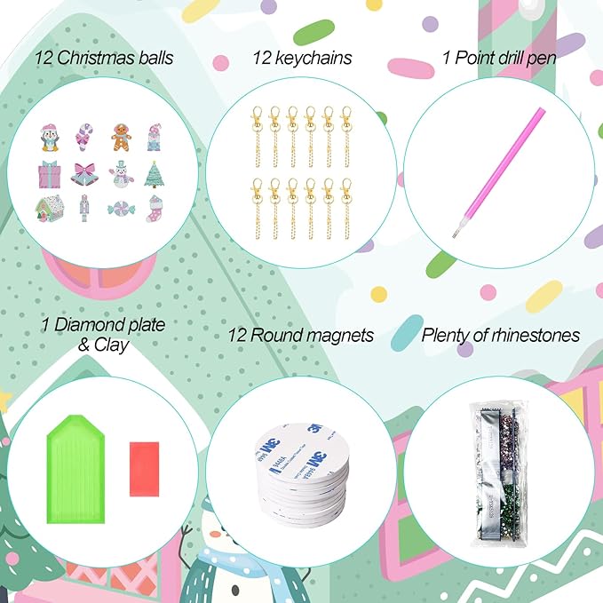Cinrobiye 12 Pieces Christmas Diamond Painting Keychains Kits with Tools Christmas Diamond Art Hanging Ornaments DIY Xmas Refrigerator Decor Craft Kits for Gift Wrap Tags Holiday Party (Christmas2)
