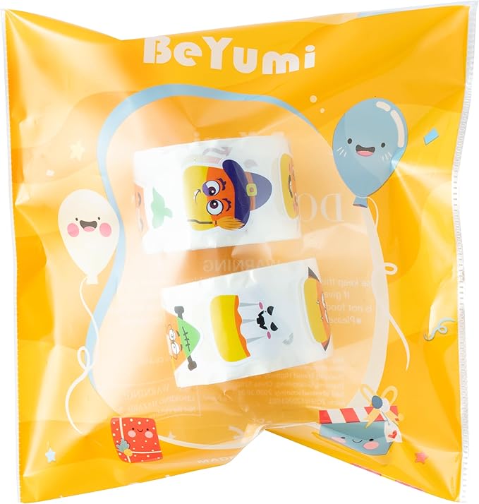 beyumi halloween candy corn stickers - 1000pcs cute cartoon halloween character stickers in 2 rolls with funny expression waterproof vinyl decal for party school classroom envelope gift decor