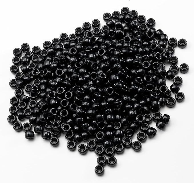Gxueshan 1000 Pcs Acrylic Black Pony Beads 6x9mm Large Hole Pen Hair Kandi Beads Bulk for Friendship Bracelet Necklace Jewelry Making Earring Braiding Kit