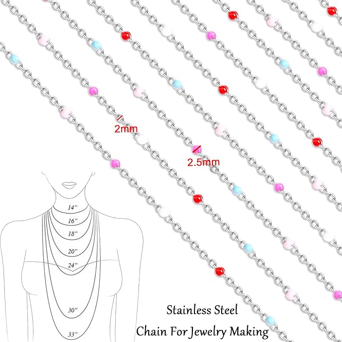 Stainless Steel Enamel Chain for Jewelry Making, Oil Drip Rainbow Jewelry Chains for DIY Necklace Bracelet Craft Jewelry Making Supplies with Stainless Steel Jump Rings Lobster Clasps Connectors