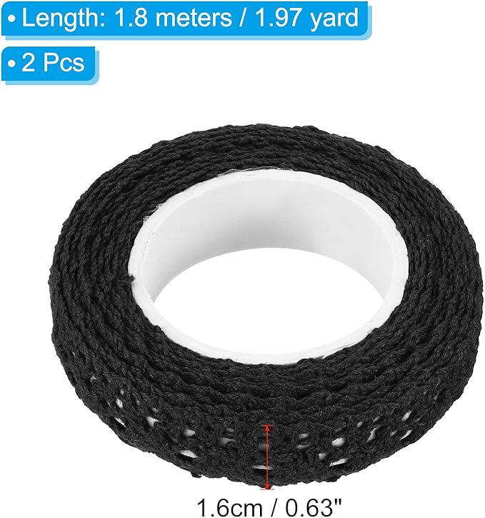 PATIKIL Lace Ribbon Self-Adhesive Lace Tape, 2 Rolls Cotton Masking Sticker for Detailing Accent Wall Decor Art, Black