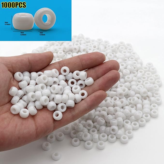 gmma 1000 pcs white pony beads for jewelry making - christmas & friendship bracelets, diy bracelet & necklace - 6x9mm