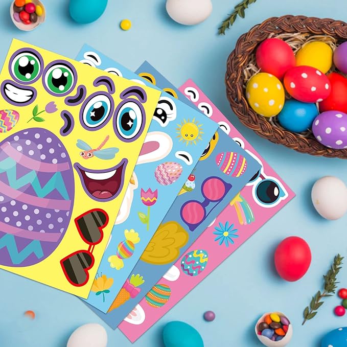 36 sheet easter stickers for kids,easter basket stuffers,make a face sticker, make your own animal stickers,spring party favor, birthday gift