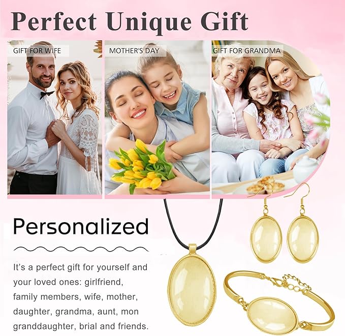 Pendant Trays Set for DIY Jewelry Making Supplies, Oval Glass Cabochon Pendant Bezel Trays, Bracelet Blank Trays Earrings Blanks Charms Crafts for Gift