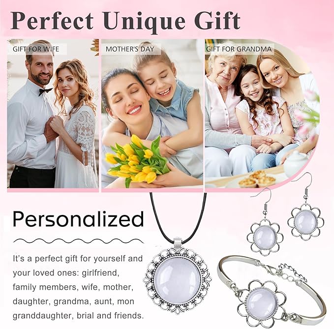 Pendant Trays Set for DIY Jewelry Crafts Making Supplies, Flower Glass Cabochon Pendant Bezel Trays Bracelet Blank Trays Earrings Charms for Gift