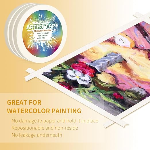 3 Packs White Art Tape Medium Tack Artist Masking Tape Paper Acid Free Tape Watercolor Painters Tape Artists Tape for Drafting Art Watercolor Painting Canvas Framing, 0.6 inch Wide 495FT Long