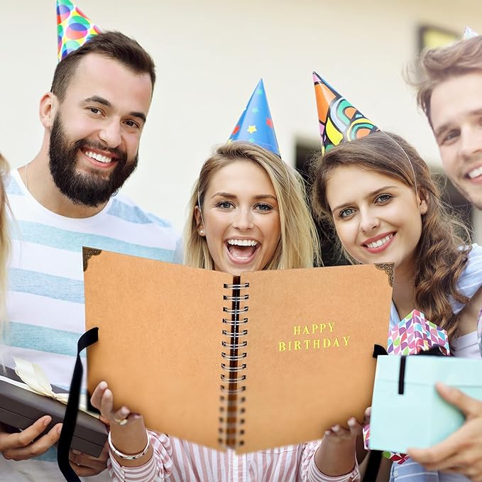 8 x 8 Inch Birthday Guestbook Scrapbook DIY Happy Birthday Photo Album Guest Book Sign with Pens, Envelope, Letter Paper, Pearl Stickers, Metallic Letters