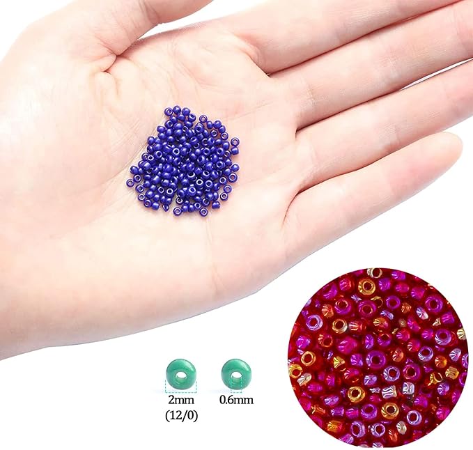 42000Pcs 2mm Glass Seed Beads 12/0 Small Tiny Beads Kit with 150Pcs Alphabet Letter Beads Pendants Charms Jump Ring Elastic String for DIY Bracelets Necklace Jewelry Making Supplies