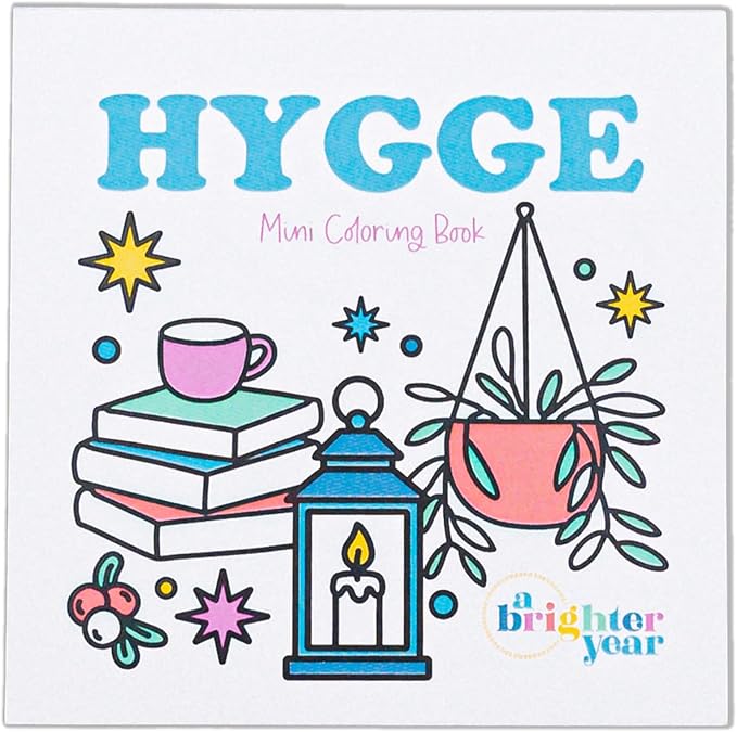 A Brighter Year The Original Adult Mini Coloring Book –Hygge Edition - 3” x 3” Pocket Size, 50 Pages, Lay Flat Binding, Thick Paper, No Bleeding - Stress & Anxiety Relief - Gift