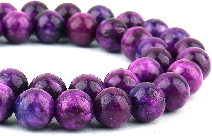 Jade Stone Beads for Jewelry Making - 6mm Gemstone Round Beads for Bracelets(59-62pcs, Sugilite Jade)