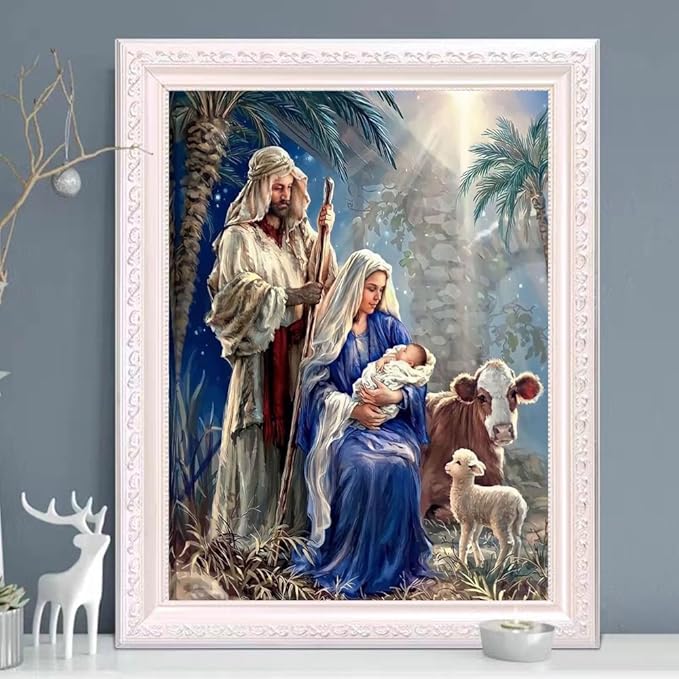 YPF 5D Christmas Nativity Scene Diamond Painting Kits for Adults Beginner, DIY Jesus was Born Diamond Art, Full Round Drill Religious Gem Art Kits, Home Wall Decor 12 x 16 Inch