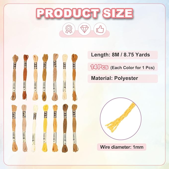 PATIKIL 14 Skeins Embroidery Floss, Polyester Embroidery Threads Bracelets String for Cross-Stitch Hand Embroidery, Multicolored Orange
