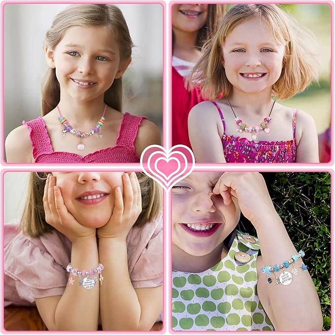 180 Pcs Charm Bracelet Making Kit for Girls, Unicorn Mermaid Crafts Gifts Set Charm Bracelets Kit DIY Arts & Crafts Making Supplies with Beads, Pendant, Bracelets, Necklace Cords Gift for Teens Girls