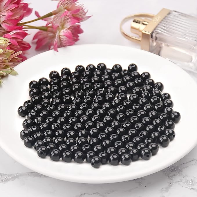 bonny boxx 500pcs 8mm smooth black acrylic round beads, plastic resin bubblegum balls chunky gumball beads for necklace and bracelet making, crafting supplies